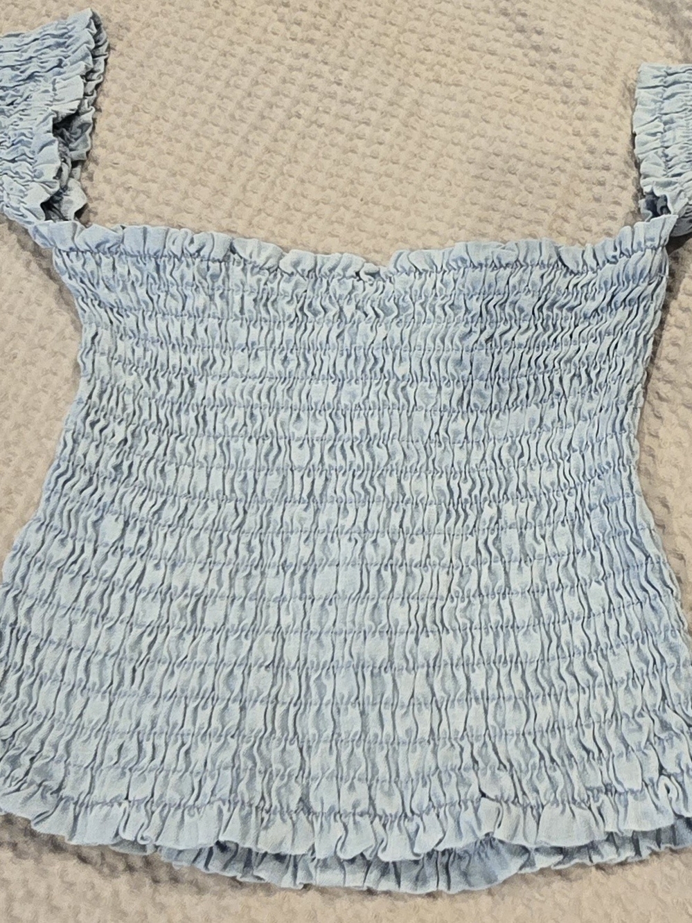 Guess Light Blue Smocked Ruffle Strap Camisole, Women's S